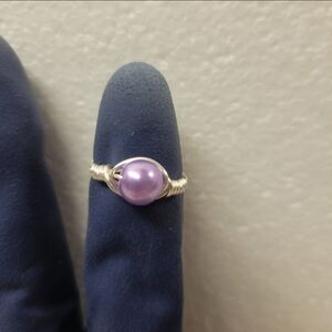 Beautiful Silver and Purple Faux Pearl Ring
